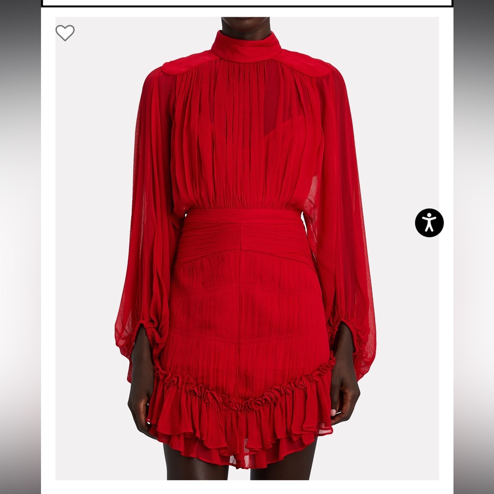 Shona Joy red clemence chiffon mini dress long sleeve turtleneck women size 4(S)